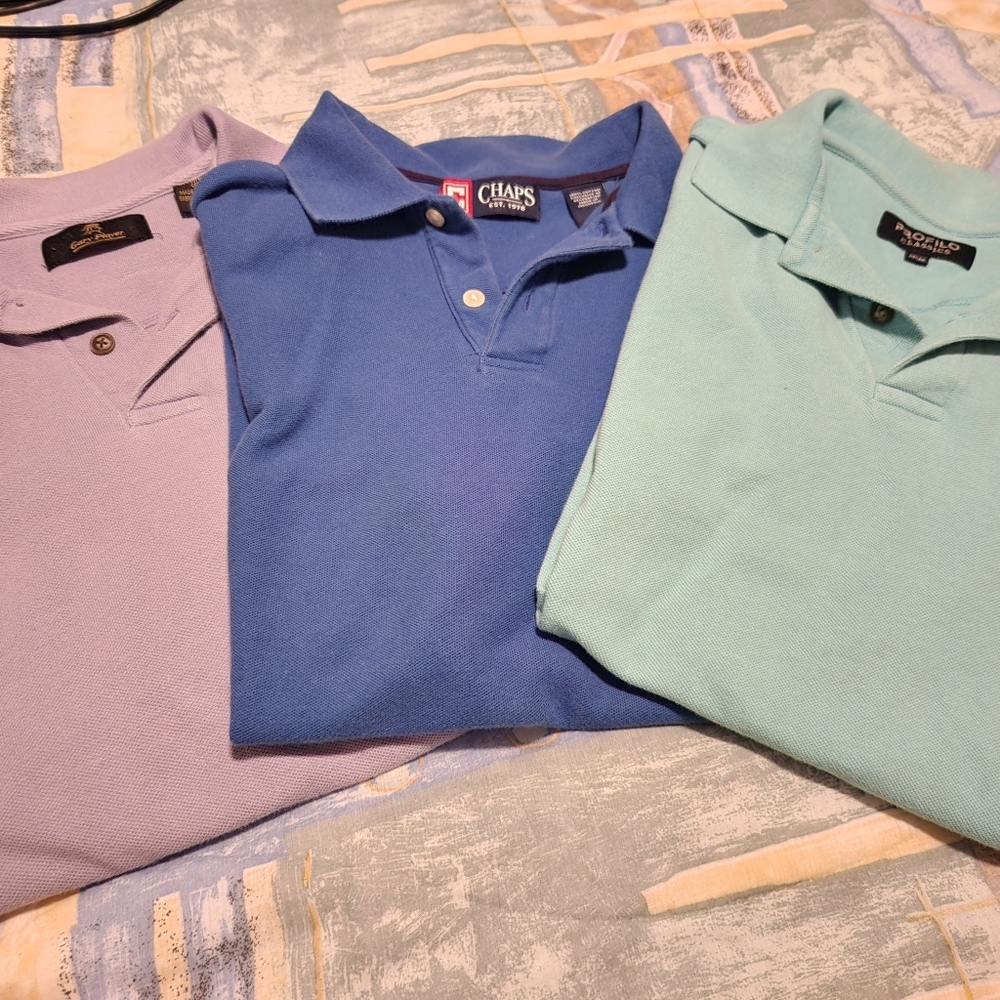 Trio Polo Shirts in Blue, Purple, and Mint